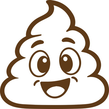 Cute Poop Emoji Character &ndash; Funny Brown Outline Cartoon Face Vector Icon