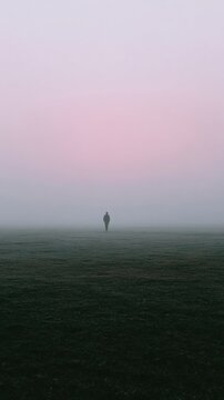 Minimalist mobile wallpaper of a silhouette in a misty pink and gray field.
