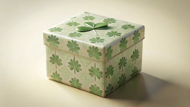 A luxuriously crafted gift box adorned with an intricate cloverleaf pattern, perfect for conveying heartfelt sentiments or celebrating special occasions.