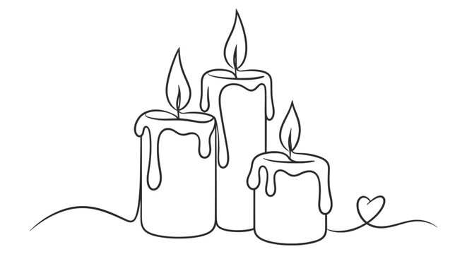 Minimal Candle Trio with Burning Flames and Heart Line Art.