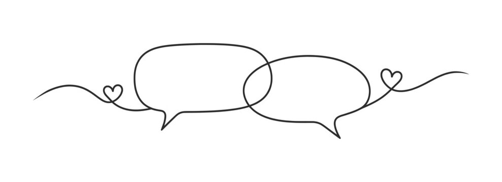 Minimal Speech Bubbles with Hearts and Romantic Conversation Line Art.