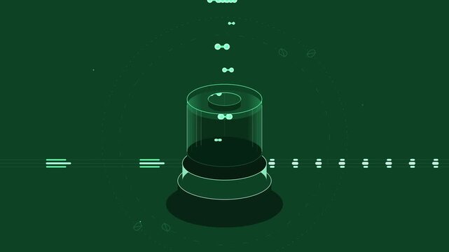 Futuristic digital data processing animation with glowing molecular structures and hud interface technology