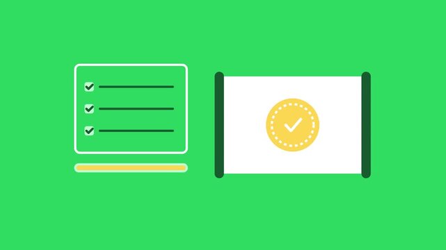 Animated task checklist and success badge motion on green screen completion