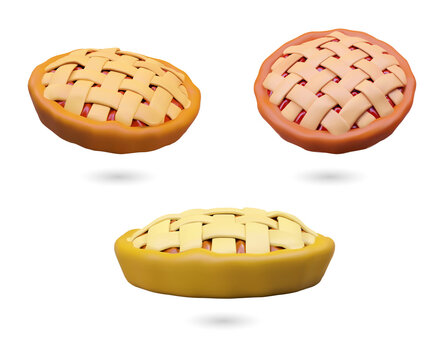 3D render of delicious pie with woven crust transparent background