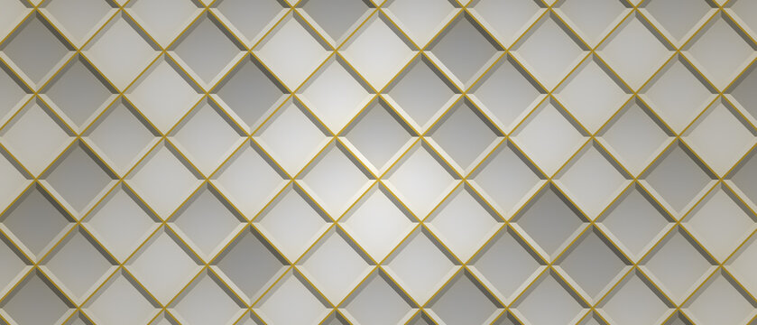 metal grid background, luxury white marble diamond tile pattern background with golden grid lines.