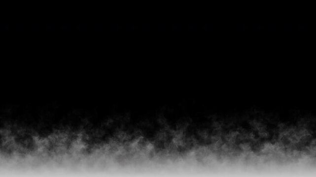 Vfx smoke fog enhances black atmosphere with white mist cloud layer, perfect for adding an eerie effect to videos or graphic designs.
