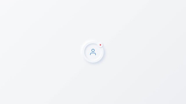 Neumorphic user interface button displaying profile icon and red notification badge alert