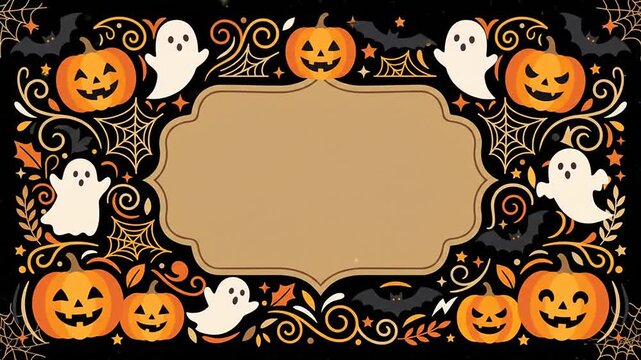 Animated Halloween background with glowing pumpkins and blank banner