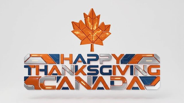 Animated metallic autumn holiday greeting with glowing leaf symbol