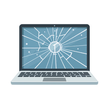 A laptop computer with a cracked screen display isolated on transparent background, Vector