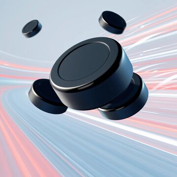 Flying vector black and white pucks with motion trails, movement, speed