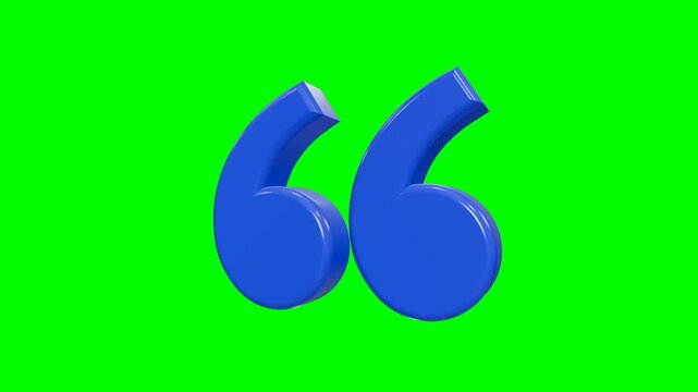 Glossy blue 3D quotation marks isolated on chroma key green