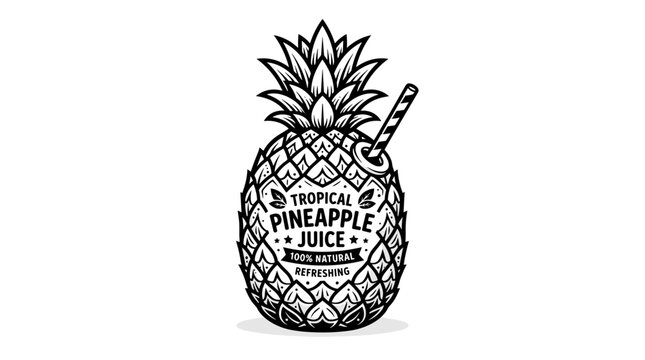 Hand drawn pineapple juice bottle illustration.