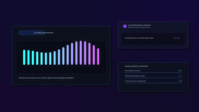 animated motion graphic displaying financial data analysis on dark digital dashboard with colorful bar chart and statistics