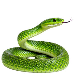 Fototapeta premium Realistic Green Snake Coiled with Tongue Out Isolated on Transparent Background