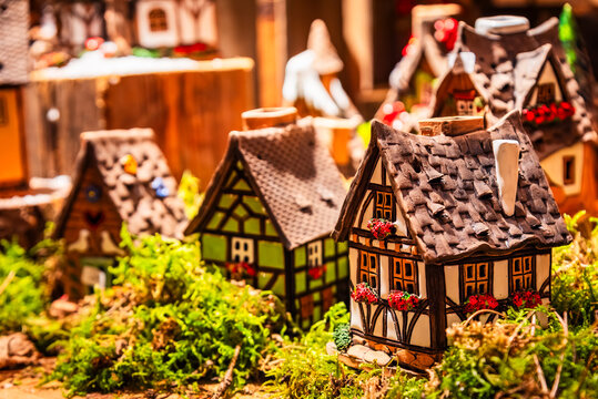 Miniature ceramic houses at Bamberg Christmas Market in Germany