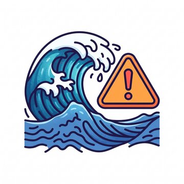 Modern tsunami warning line icon representing natural disaster awareness, emergency preparedness, evacuation planning, and risk management.