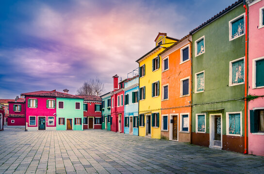 Venice, Italy. Colorful houses in Burano Island, beautiful place to visit on Adriatic Sea.
