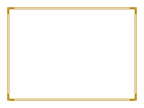 Elegant thin gold double line rectangular frame with ornamental rounded corners transparent background