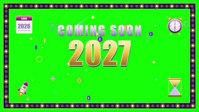 Animated Green Screen Background Featuring Coming Soon 2027 Countdown Text Graphic