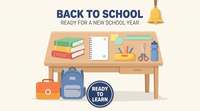 Back to School Desk Scene with Notebook and Supplies