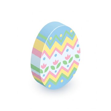 Colorful isometric easter egg featuring floral and zigzag patterns
