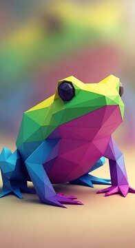 Colorful Low Poly Geometric Frog Illustration