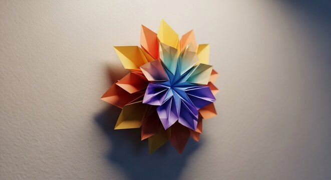 Colorful Rainbow Origami Paper Flower Star Wall Decoration