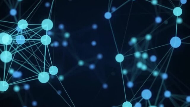 Glowing dots linked by fine lines form a slowly rotating network, a clean concept visual for AI, data, science and connectivity.