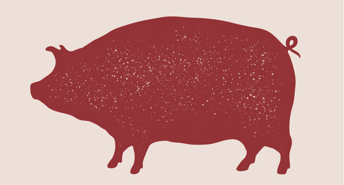 Pork meat steak pig silhouette. Graphic design pork pig, meat steak shape. Pig pork meat steak poster, banner print template, art beef symbol icon badge, mark element. Vector Illustration