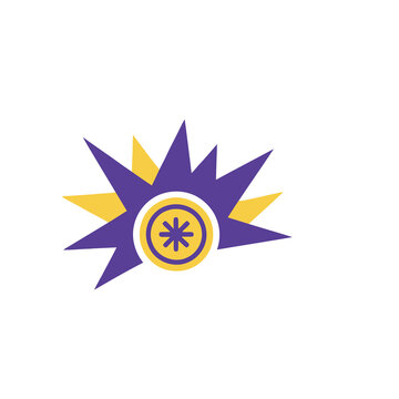 Purple and yellow abstract starburst with asterisk