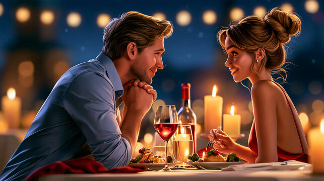 Couple enjoying romantic dinner date with candlelight, celebrating love and connection