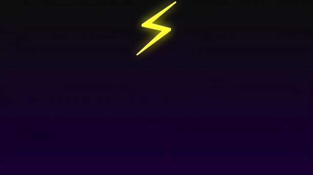 Abstract illustration of a glowing yellow lightning bolt icon centered on a dark purple and black gradient background, representing energy, power, electricity, and speed.