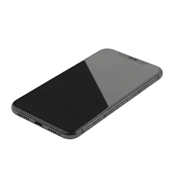 Modern black smartphone with sleek design and glossy finish on white background