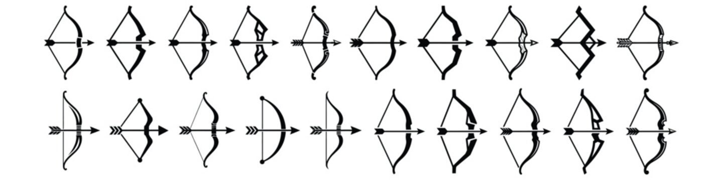 Bow and arrow archery icon vector collection