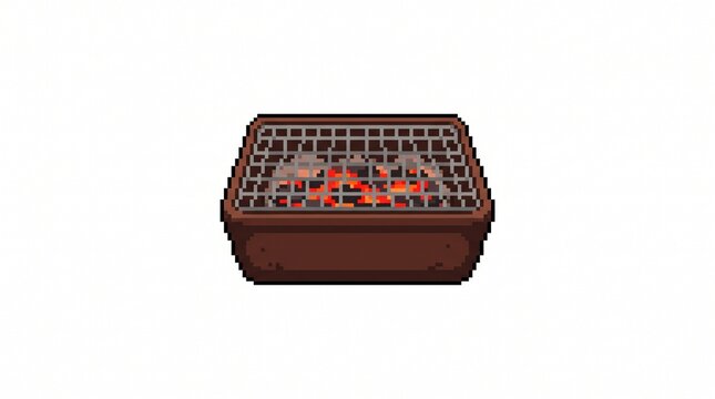 8-bit pixel art of a small Japanese yakitori charcoal grill game asset isolated on white.
