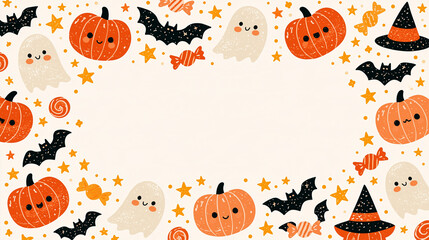 かわいいハロウィンのカボチャとコウモリの背景 © hamuu