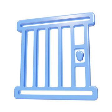 Blue glossy 3D prison cell bars icon isolated on black background