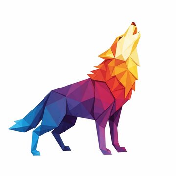 Low Poly Geometric Wolf Howling Illustration