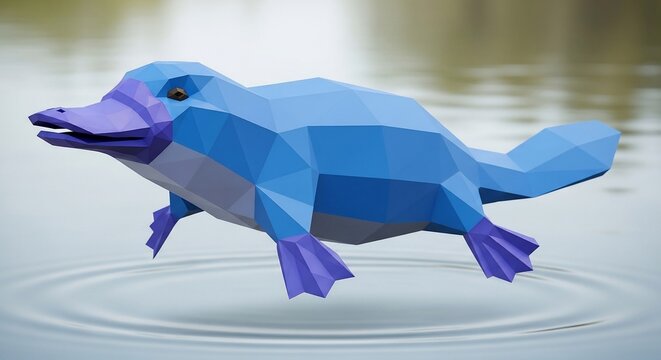 Low Poly Blue Platypus Digital Art Illustration