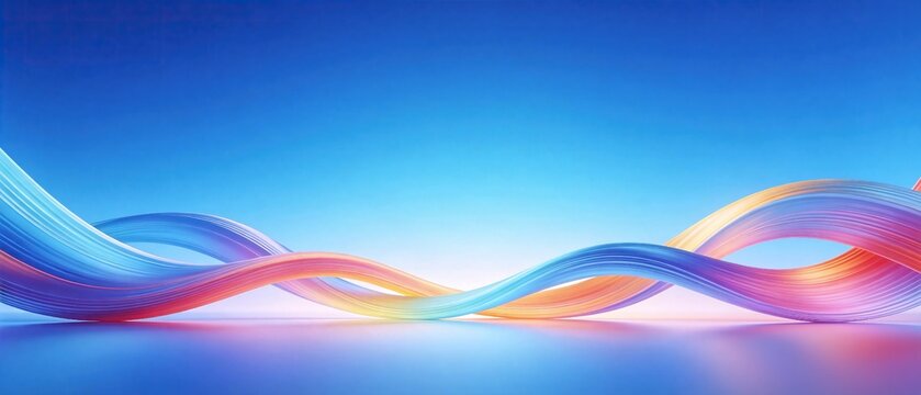 Smooth flowing interwoven colorful gradient waves from blue to red orange purple on clean light blue background modern elegant abstract design