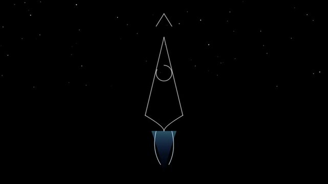 Glowing White Neon Line Art Rocket Launch Motion Graphic Loop