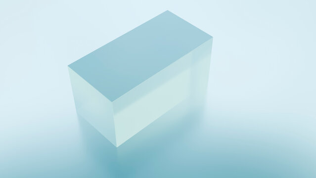 Transparent rectangular glass prism with blue tint on reflective
