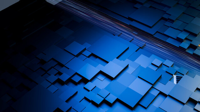 Blue three-dimensional cubes arranged in abstract geometric pattern