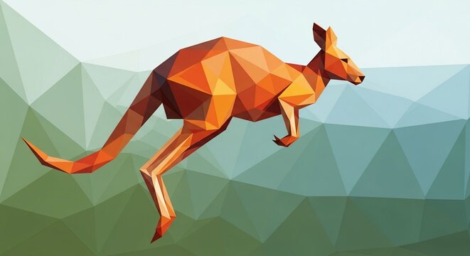 Low Poly Geometric Kangaroo Jumping Illustration