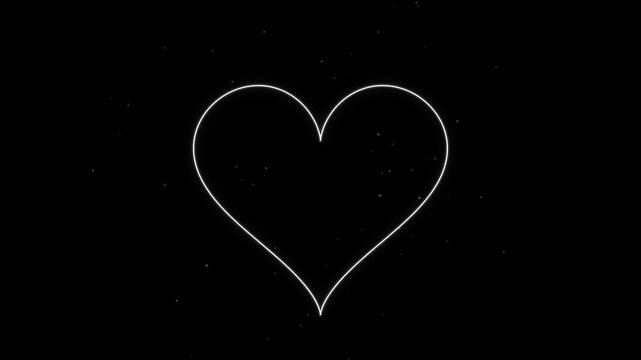 Glowing White Neon Line Art Heart Animation Loop