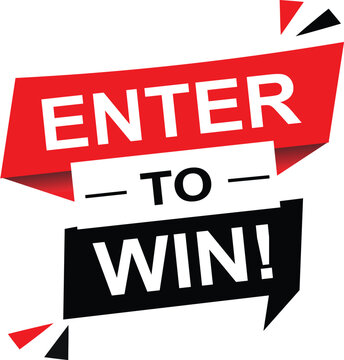 Enter to win promotional banner, red and black sweepstakes call to action, contest giveaway vector sign for marketing and social media on transparent background