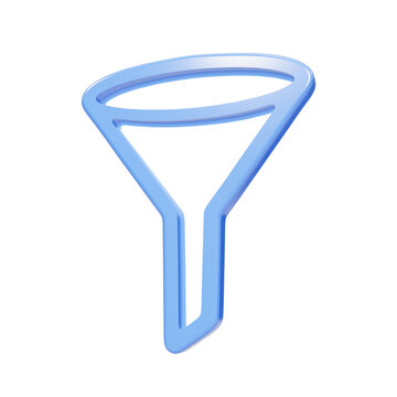 Blue glossy 3D funnel icon for data filtering on black background