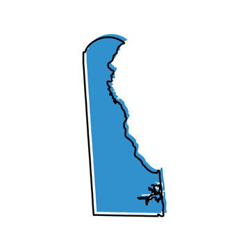 Vector Illustration of the Delaware State Map in Blue with Black Outline, Simple Geographic Silhouette Isolated on White Background