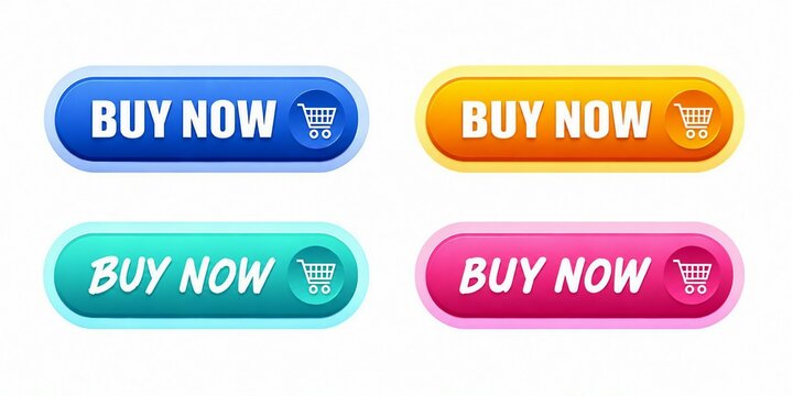 Colorful buy now button with shopping cart icon for website and app